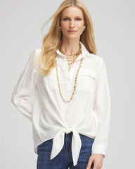 Chico's Textured Tie-Front Pullover Top ECRU