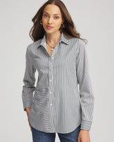 Chico's No Iron™ Colorblock Striped Shirt DARKEST SPRUCE
