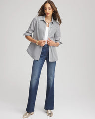 Chico's No Iron™ Colorblock Striped Shirt DARKEST SPRUCE