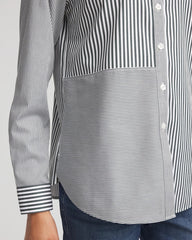Chico's No Iron™ Colorblock Striped Shirt DARKEST SPRUCE