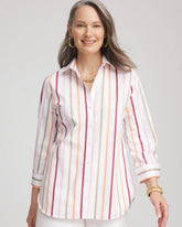 Chico's No Iron™ Striped Stretch-Sateen Shirt ECRU