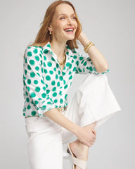 Chico's No Iron™ Polka-Dot Sateen Shirt EDEN GREEN