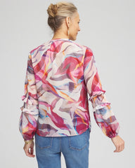 Chico's Abstract Ruffles Crinkle Blouse SWEET BERRY