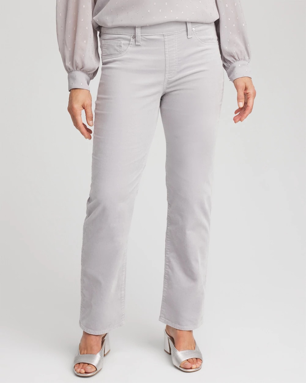Chico's Velveteen Pull-On Flared Jeans DOVE GRAY