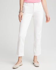 Chico's Girlfriend Frayed Cropped No Stain Jeans ALABASTER