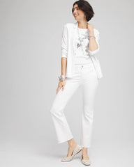 Chico's No-Stain Girlfriend Frayed Flared Jeans ALABASTER