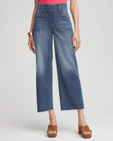 Chico's Pull-On Cropped Wide-Leg Frayed Jeans PERSIMMON INDIGO