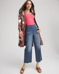Chico's Pull-On Cropped Wide-Leg Frayed Jeans PERSIMMON INDIGO