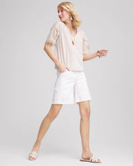 Chico's No Stain Pull-On Fray Hem Denim Shorts ALABASTER