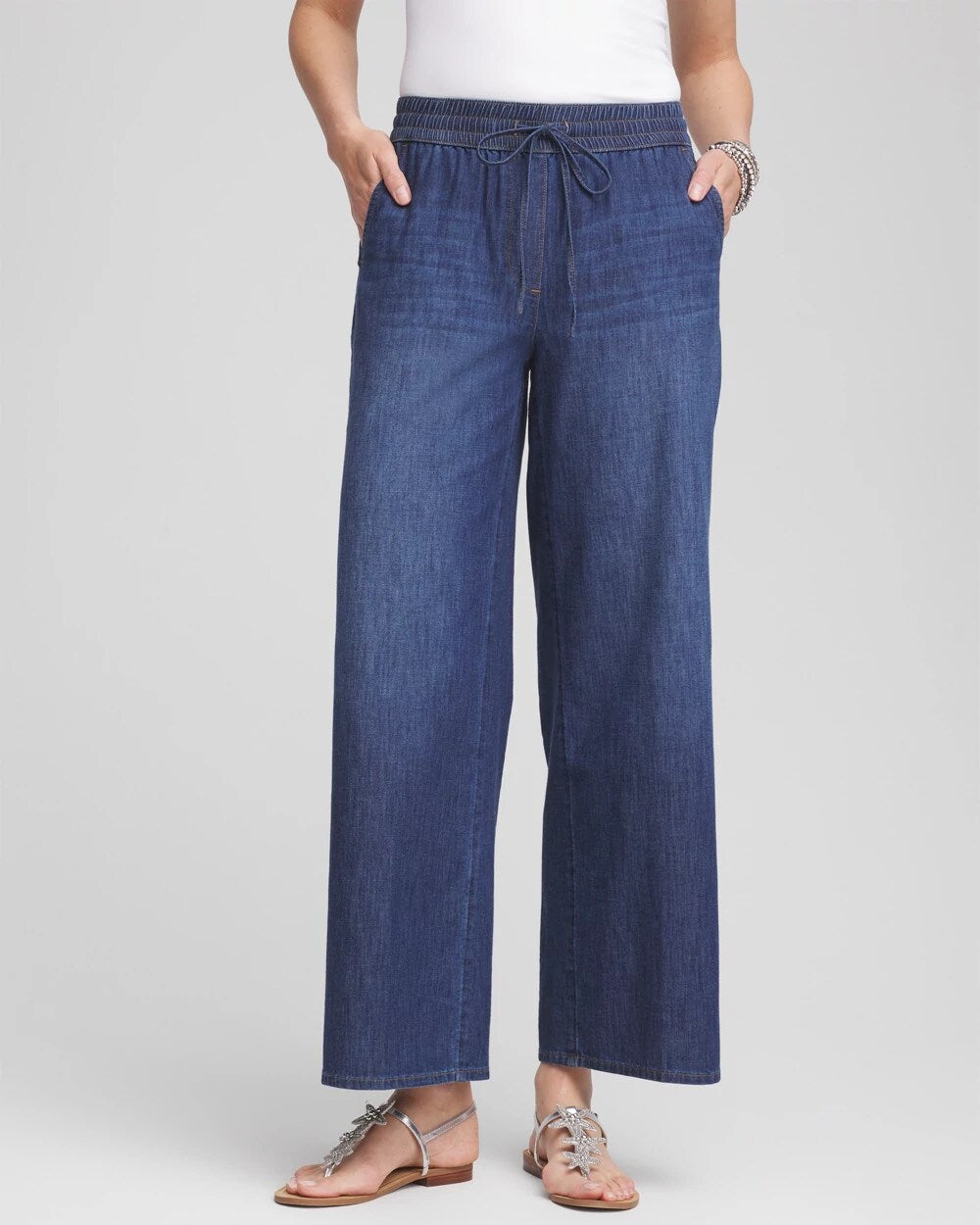 Chico's Lightweight Drawstring Ankle Jeans SOLANA INDIGO