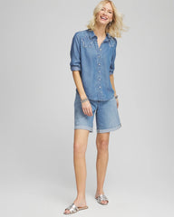 Chico's Girlfriend Cuffed Swing Denim Shorts PASHMINA INDIGO
