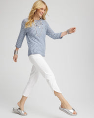 Chico's No Stain Pull-On Dolphin-Hem Capri Jeans ALABASTER