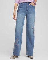 Chico's Embellished High Rise Wide Leg Jeans MEERA INDIGO