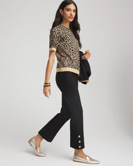 Chico's Bi-Stretch Flared Button-Hem Cropped Pants BLACK