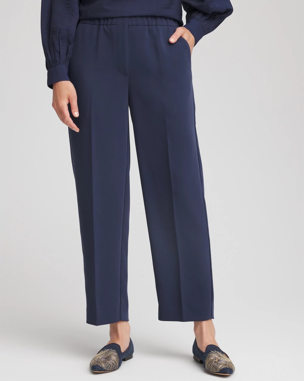 Chico's Stretch Crepe Tapered Ankle Pants PASSPORT BLUE