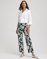 Chico's Floral Emme Straight Ankle Pants BLACK