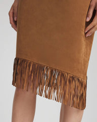Chico's Suede Fringed Asymmetrical Skirt BURNT SIENNA
