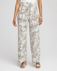 Chico's Travelers™ Abstract Leaf Print Knit Wide-Leg Pants DUSTY OLIVE