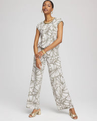 Chico's Travelers™ Abstract Leaf Print Knit Wide-Leg Pants DUSTY OLIVE