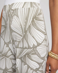 Chico's Travelers™ Abstract Leaf Print Knit Wide-Leg Pants DUSTY OLIVE
