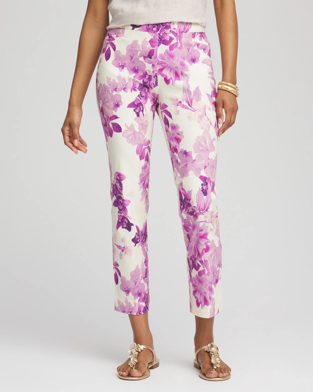 Chico's Brigitte™ Floral Pull-On Slim Cropped Pants PLUM SHADE