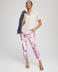 Chico's Brigitte™ Floral Pull-On Slim Cropped Pants PLUM SHADE