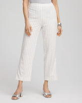Chico's Metallic Striped Straight Cropped Pants ECRU