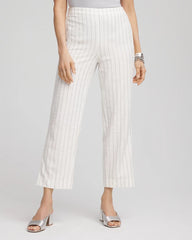 Chico's Metallic Striped Straight Cropped Pants ECRU