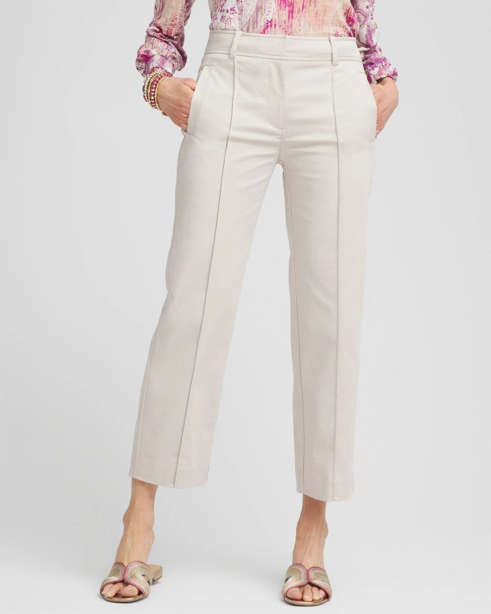 Chico's Stretch Sateen Straight Cropped Pants SMOKEY TAUPE
