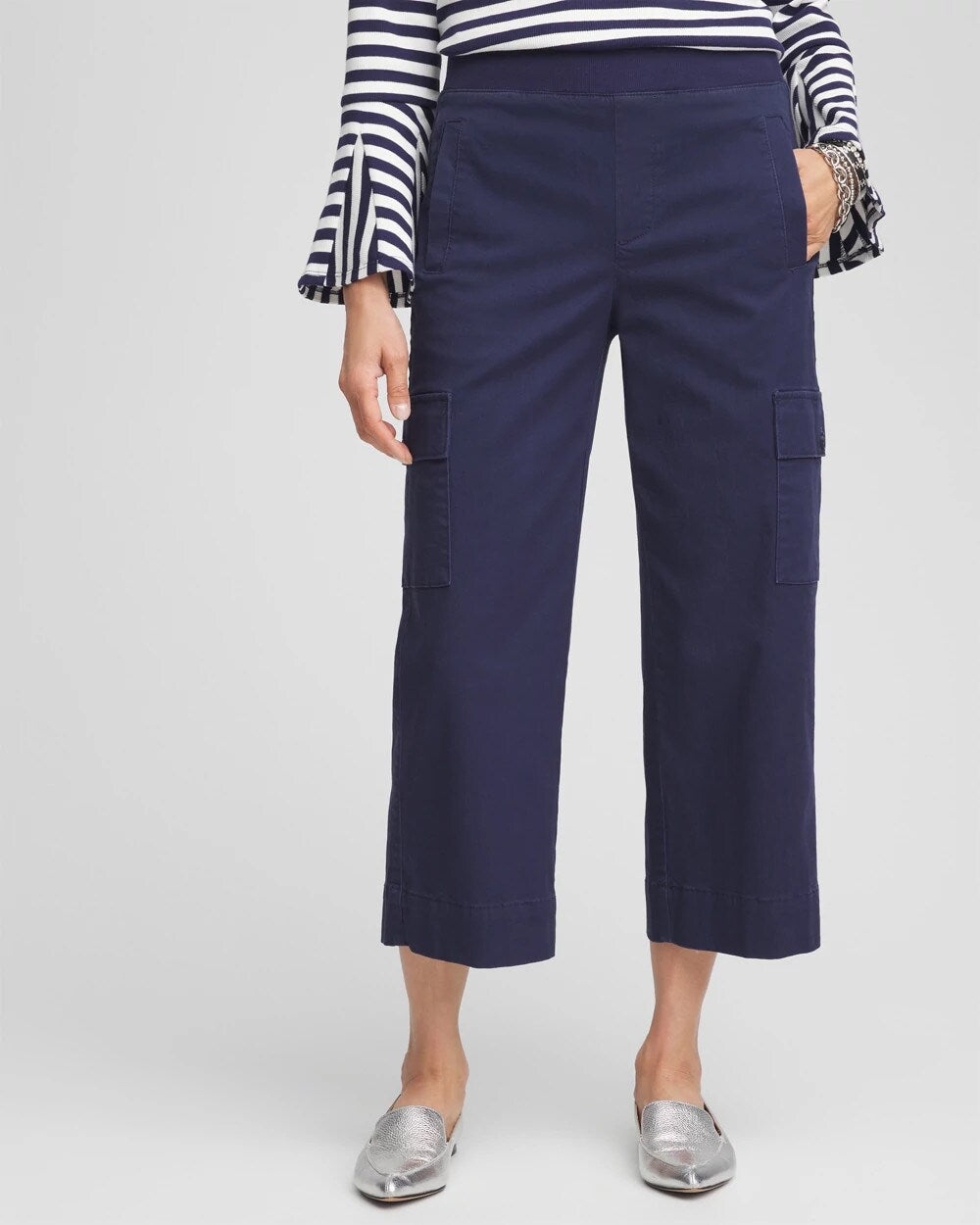 Chico's Cargo Straight Leg Cropped Pants PASSPORT BLUE
