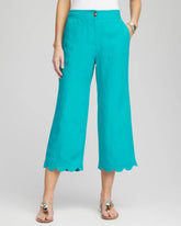 Chico's Linen Scallop Hem Crop Pants SEASPRAY