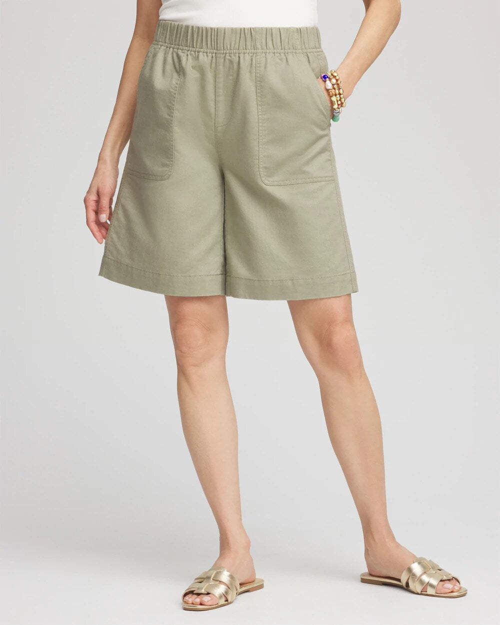 Chico's Cotton-Linen Pull-On Utility Shorts WASHED SAGE