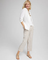 Chico's Linen Pull On Waist Cropped Pants OATMEAL