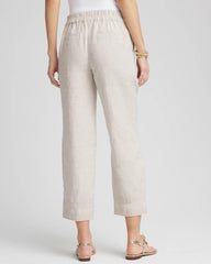 Chico's Linen Pull On Waist Cropped Pants OATMEAL