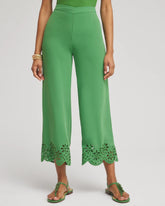 Chico's Satin Eyelet Hem Culottes VERDANT GREEN