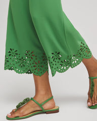 Chico's Satin Eyelet Hem Culottes VERDANT GREEN