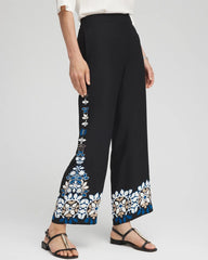 Chico's Placed Floral Print Soft Cropped Pants BLACK