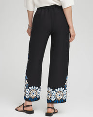 Chico's Placed Floral Print Soft Cropped Pants BLACK
