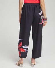 Chico's Floral Print Soft Cropped Pants CLASSIC NAVY