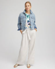 Chico's Hollywood Waist Belted Linen Pants DOVE GRAY