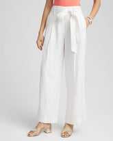 Chico's Belted Pleated Wide-Leg Linen Pants ALABASTER