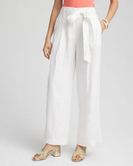 Chico's Belted Pleated Wide-Leg Linen Pants ALABASTER