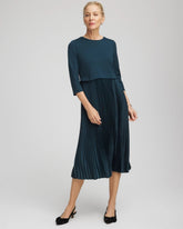 Chico's Satin-Knit Pleated Midi Dress TEAL SHADOW