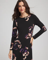 Chico's Floral Boatneck Column Maxi Dress BLACK