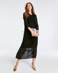 Chico's Feathered Georgette Popover Dress BLACK