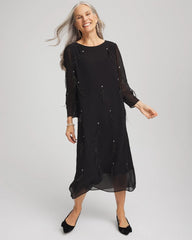 Chico's Feathered Georgette Popover Dress BLACK