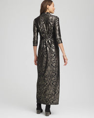 Chico's Foiled Knit Pleated Maxi Dress BLACK