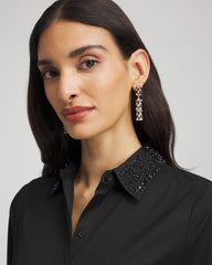 Chico's Sequin Collar Midi Shirtdress BLACK