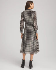 Chico's Chiffon Clip-Dot Tie-Neck Dress BLACK