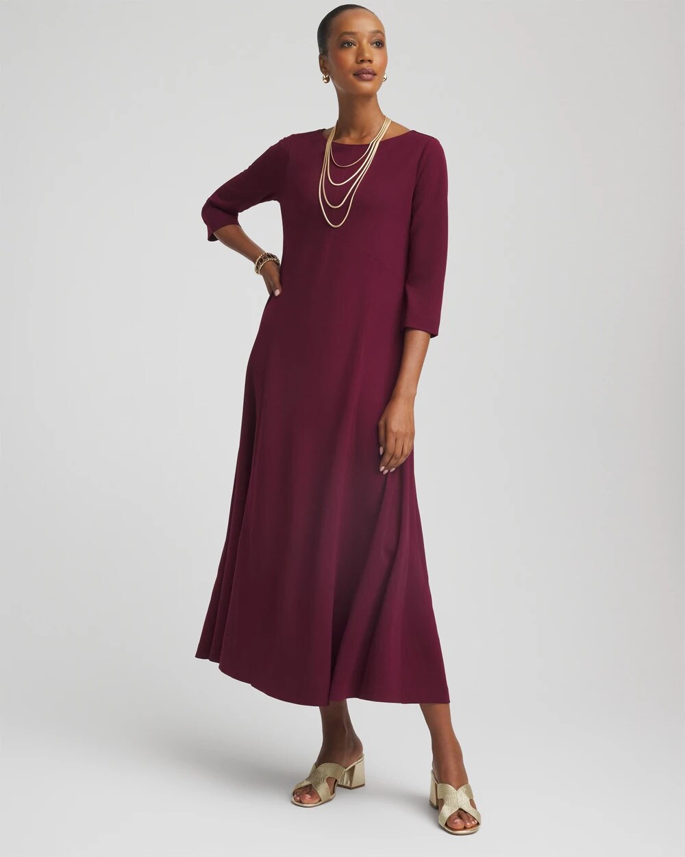 Chico's Seamed Crepe Maxi Dress DEEP CHIANTI